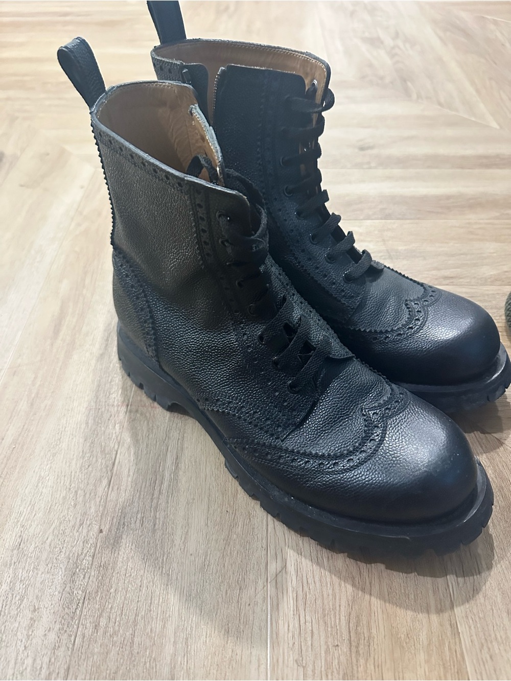 Gucci Black Leather Wingtip Combat Boots